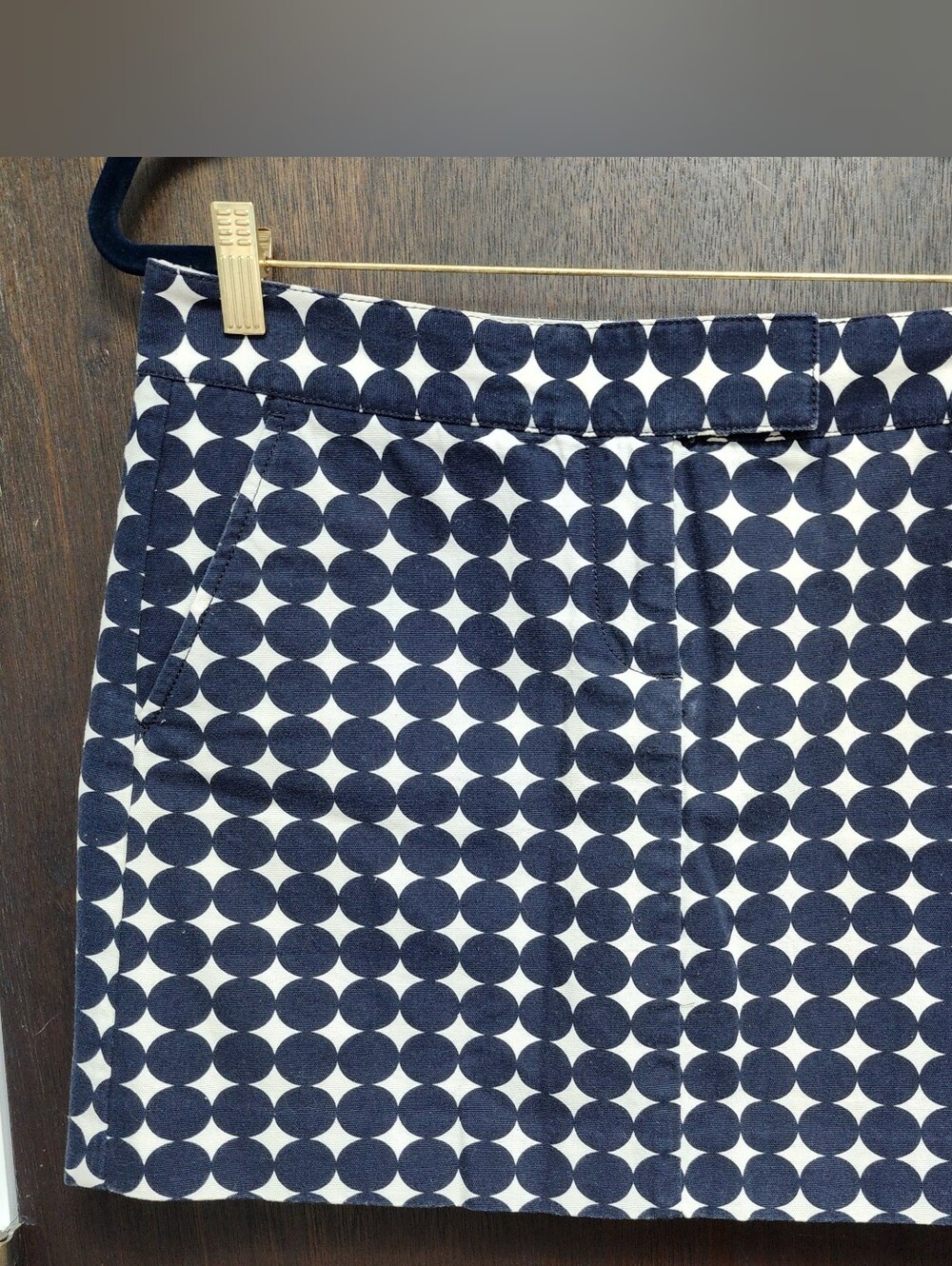 J.Crew Navy White Geometric Circle Dot Mini Skirt 8 Cotton